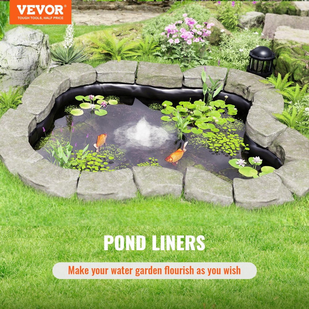 VEVOR Pond Liner, 20 x 25 ft 45 Mil Thick, Pliable EPDM Material Pond Skins, Easy Cutting Underlayment for Fish or Koi