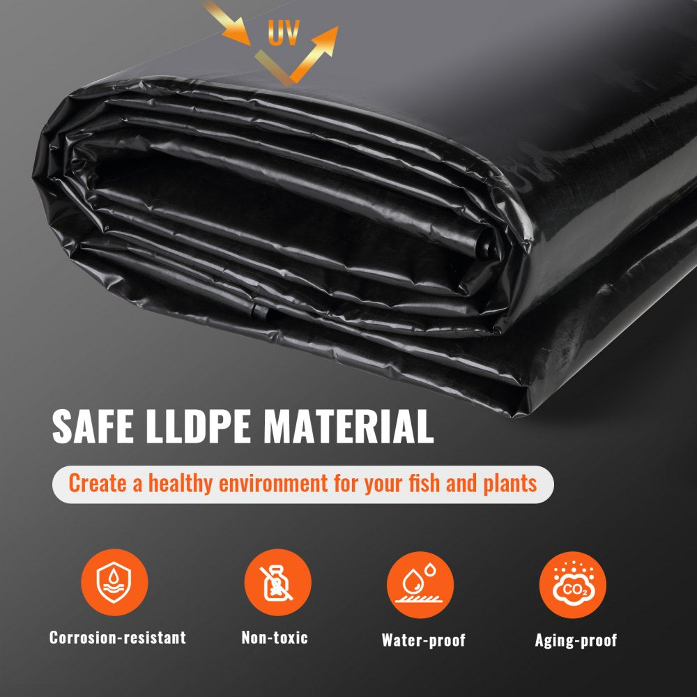 VEVOR Pond Liner, 10 x 13 ft 20 Mil Thickness, Pliable LLDPE Material Pond Skins, Easy Cutting Underlayment for Fish or