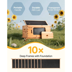 VEVOR Bee Hive Deep Box Starter Kit, 100% Beeswax Coated Natural Fir Wood, Langstroth Beehive Kit with 10 Frames and