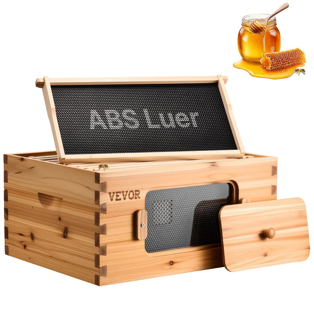 VEVOR Bee Hive Deep Box Starter Kit, 100% Beeswax Coated Natural Fir Wood, Langstroth Beehive Kit with 10 Frames and