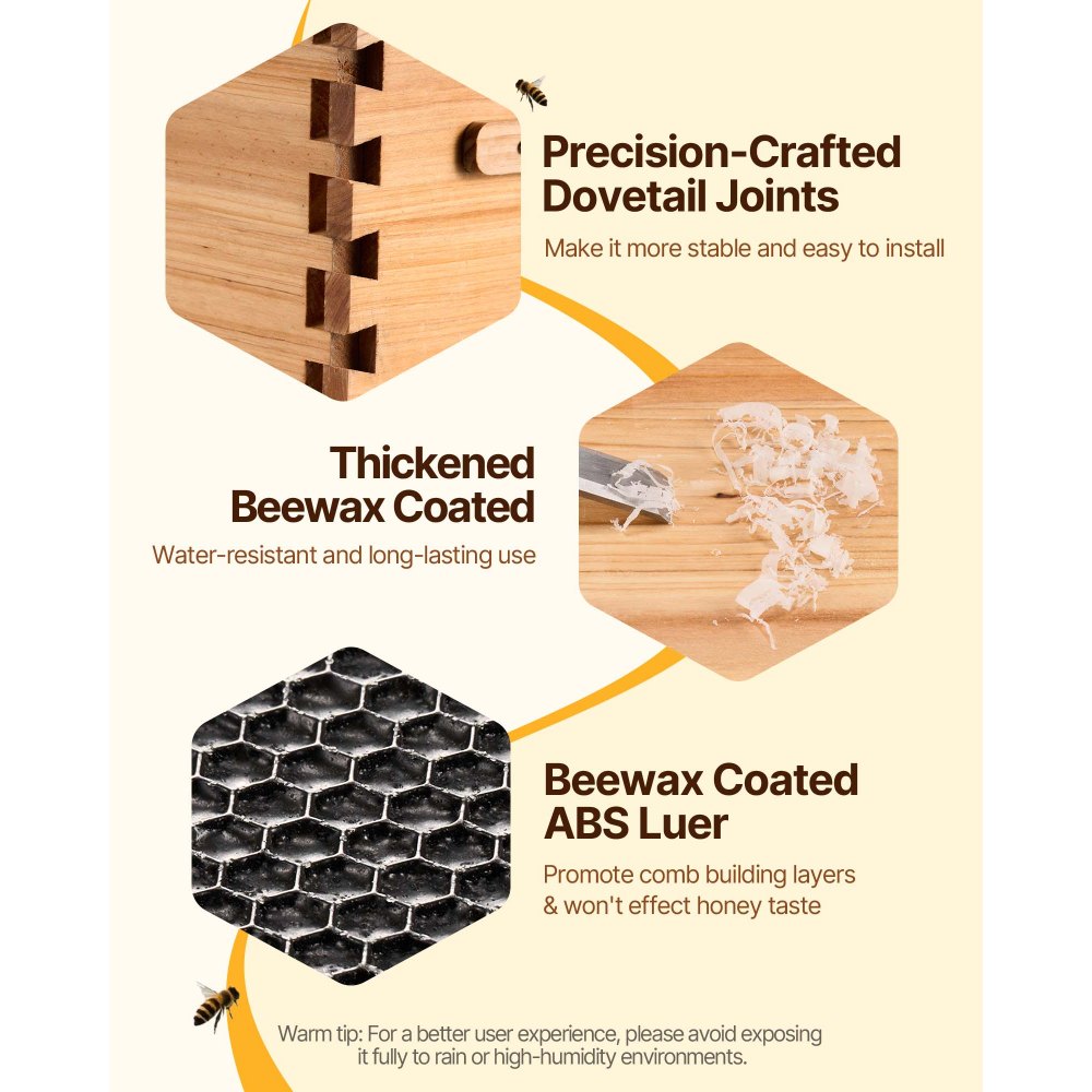 VEVOR Bee Hive 20 Frame Bee Hives Starter Kit, Beeswax Coated Fir Wood, 1 Deep + 1 Medium Bee Boxes Langstroth Beehive