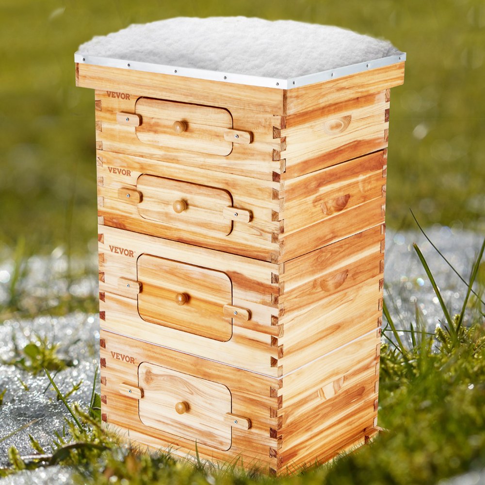 VEVOR Bee Hive 40 Frame Bee Hives Starter Kit, Beeswax Coated Fir Wood, 2 Deep + 2 Medium Bee Boxes Langstroth Beehive