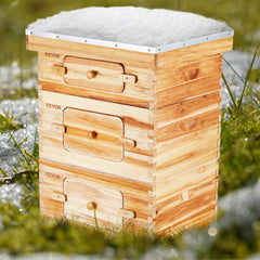 VEVOR Bee Hive 30 Frame Bee Hives Starter Kit, Beeswax Coated Fir Wood, 2 Deep + 1 Medium Bee Boxes Langstroth Beehive