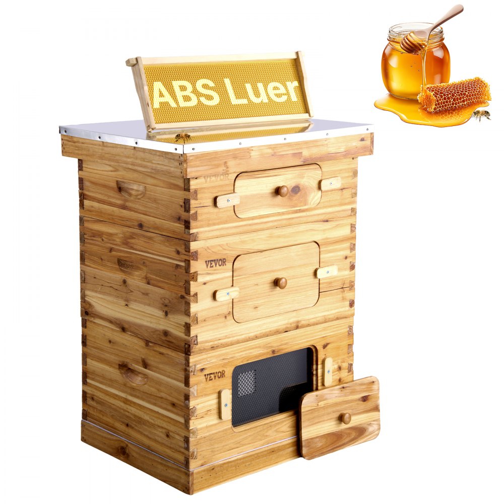 VEVOR Bee Hive 30 Frame Bee Hives Starter Kit, Beeswax Coated Fir Wood, 2 Deep + 1 Medium Bee Boxes Langstroth Beehive