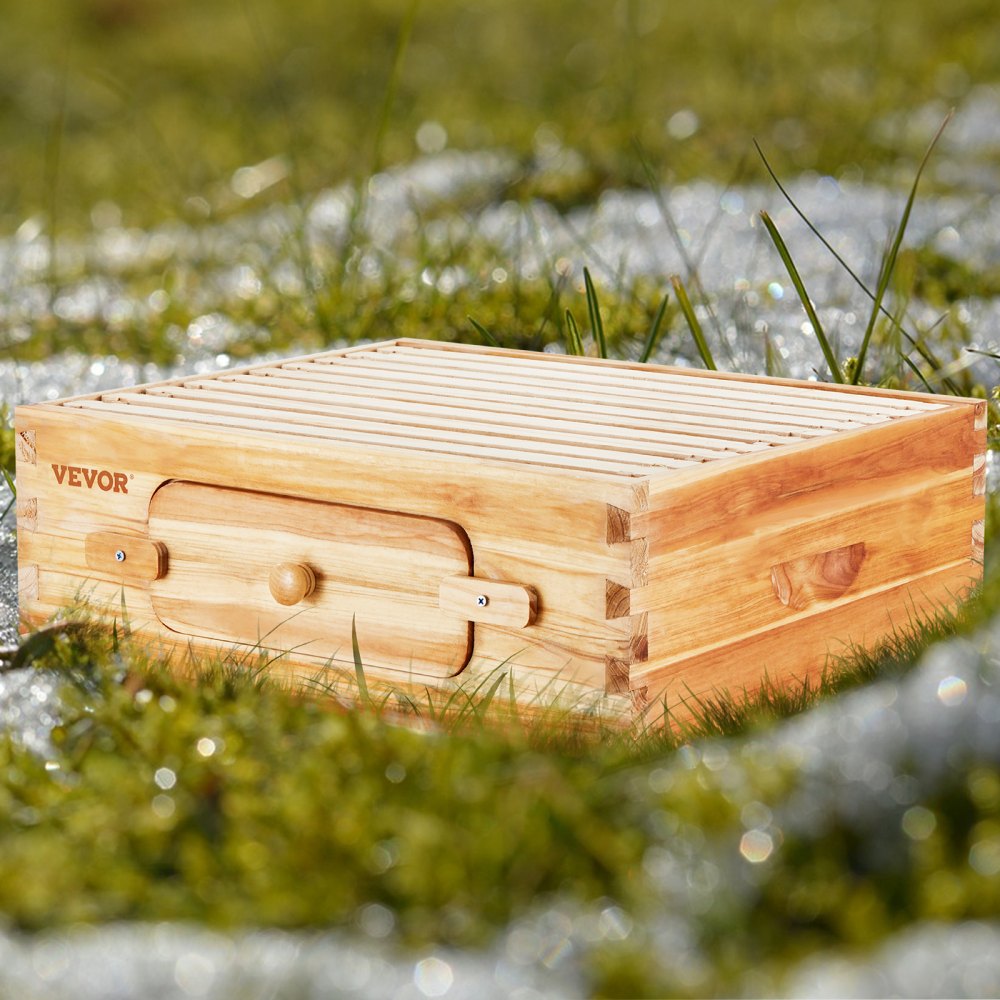 VEVOR Bee Hive Medium Box Starter Kit, 100% Beeswax Coated Natural Fir Wood, Langstroth Beehive Kit with 10 Frames and