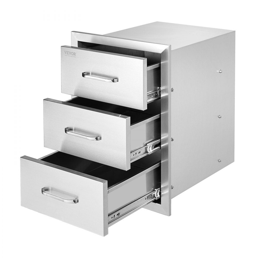 VEVOR Outdoor Kitchen Drawers 16" W x 21.5" H x 18" D, Flush Mount Triple Access BBQ Drawers with Stainless Steel
