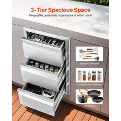 VEVOR Outdoor Kitchen Drawers 15" W x 25.4" H x 19" D, Box Frame Style Flush Mount BBQ Drawers with Stainless Steel