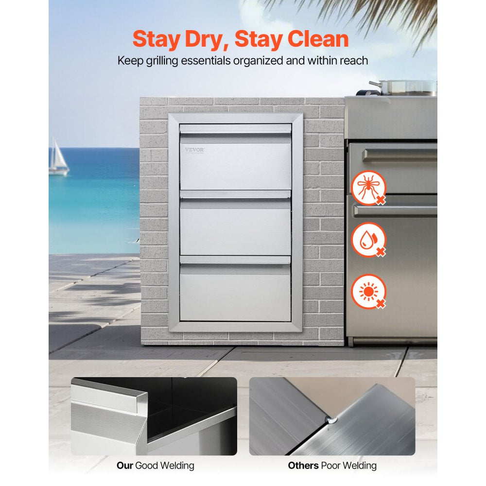 VEVOR Outdoor Kitchen Drawers 15" W x 25.4" H x 19" D, Box Frame Style Flush Mount BBQ Drawers with Stainless Steel