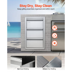 VEVOR Outdoor Kitchen Drawers 15" W x 25.4" H x 19" D, Box Frame Style Flush Mount BBQ Drawers with Stainless Steel