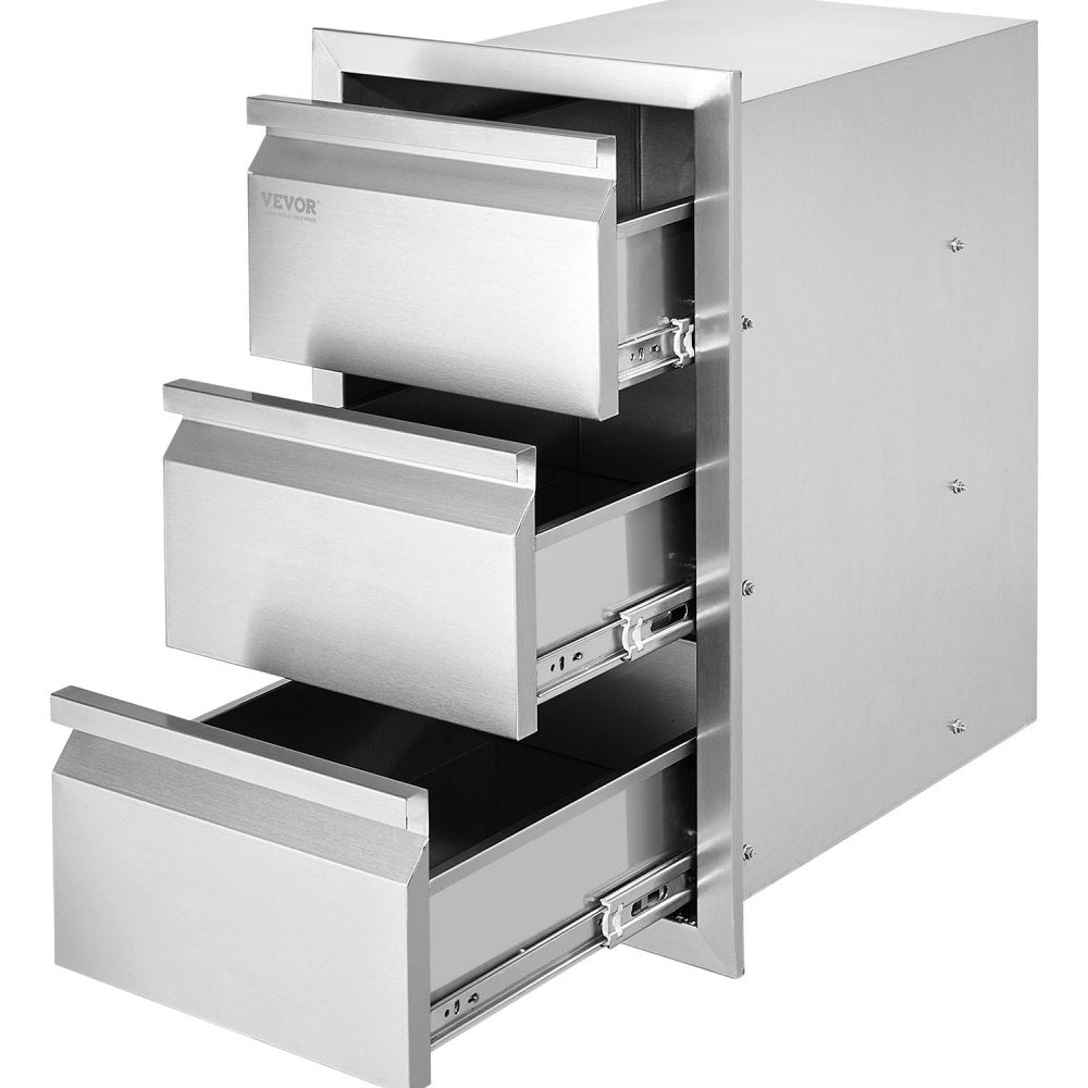 VEVOR Outdoor Kitchen Drawers 15" W x 25.4" H x 19" D, Box Frame Style Flush Mount BBQ Drawers with Stainless Steel