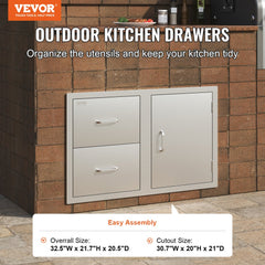VEVOR Outdoor Kitchen Door Drawer Combo 32.5" W x 21.6" H x 20.5''D, Access Door/Double Drawers with Paper Towel Rack