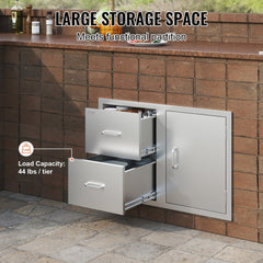 VEVOR Outdoor Kitchen Door Drawer Combo 32.5" W x 21.6" H x 20.5''D, Access Door/Double Drawers with Paper Towel Rack