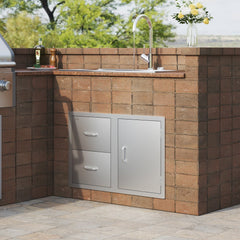 VEVOR Outdoor Kitchen Door Drawer Combo 32.5" W x 21.6" H x 20.5''D, Access Door/Double Drawers with Paper Towel Rack