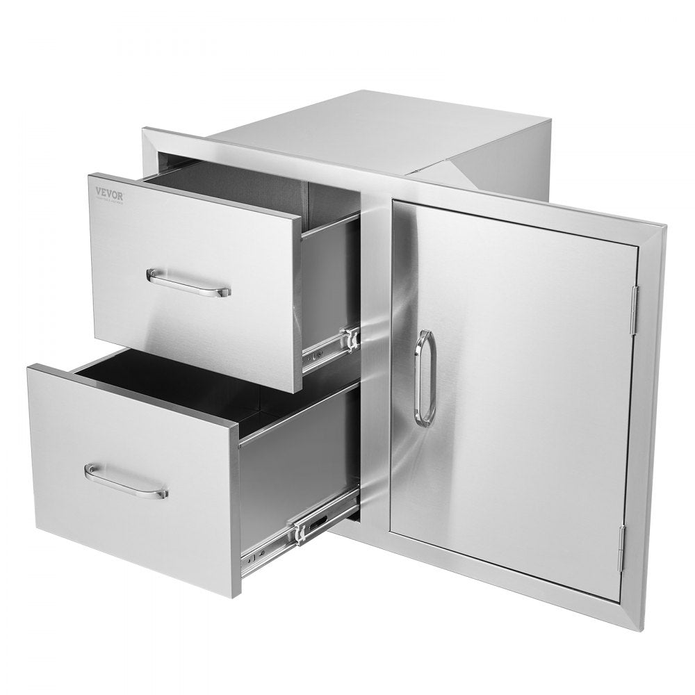 VEVOR Outdoor Kitchen Door Drawer Combo 32.5" W x 21.6" H x 20.5''D, Access Door/Double Drawers with Paper Towel Rack