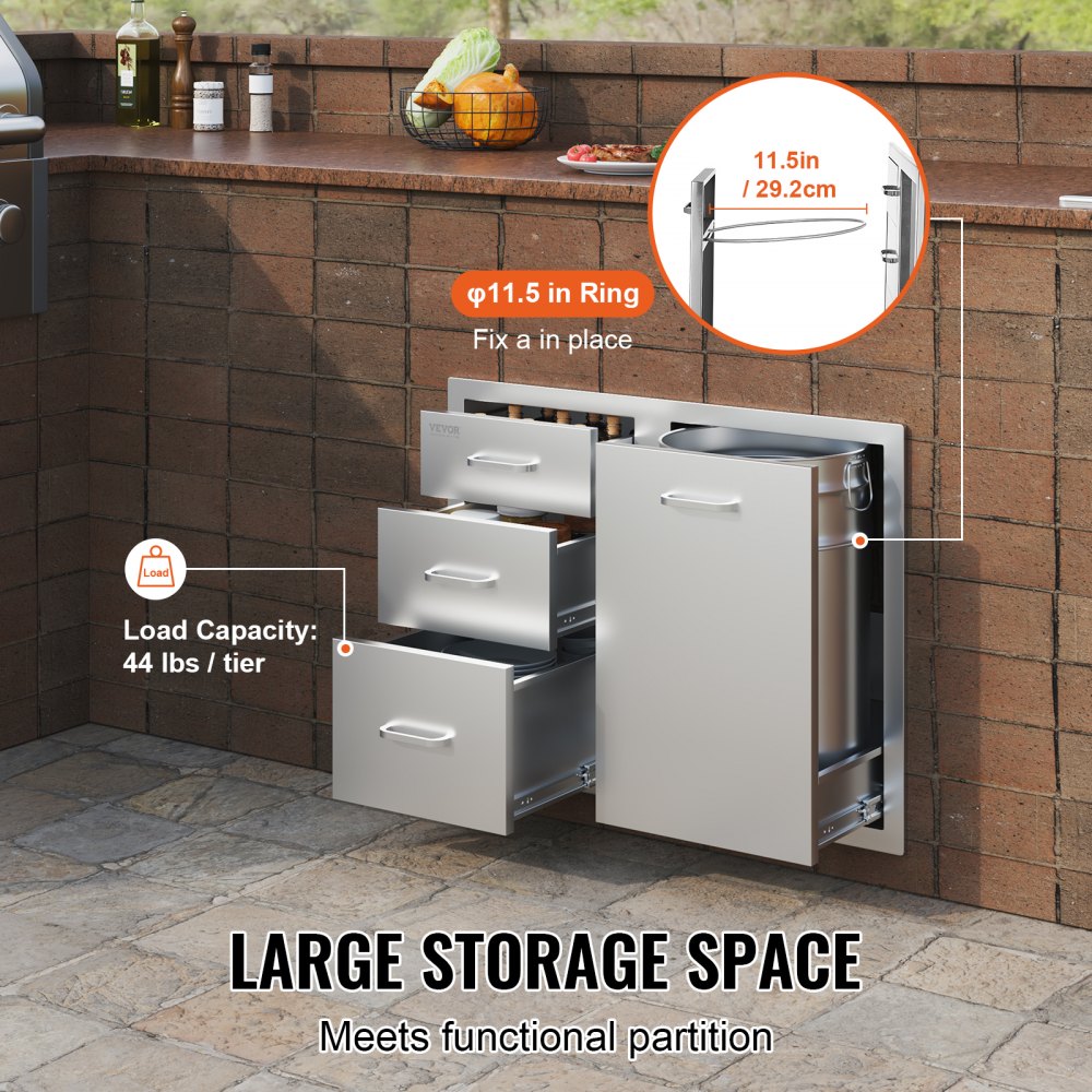 VEVOR Outdoor Kitchen Door Drawer Combo 29.5" W x 22.6" H x 21.7''D, Access Door/Triple Drawers with Propane Drawer and