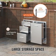 VEVOR Outdoor Kitchen Door Drawer Combo 29.5" W x 22.6" H x 21.7''D, Access Door/Triple Drawers with Propane Drawer and