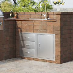 VEVOR Outdoor Kitchen Door Drawer Combo 38.1''W x 22.6''H x 20.8''D, BBQ Access Door/Triple Drawers Combo with