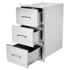 VEVOR Outdoor Kitchen Drawers 16" W x 28.5" H x 20.5" D, Flush Mount Triple Access BBQ Drawers Stainless Steel with