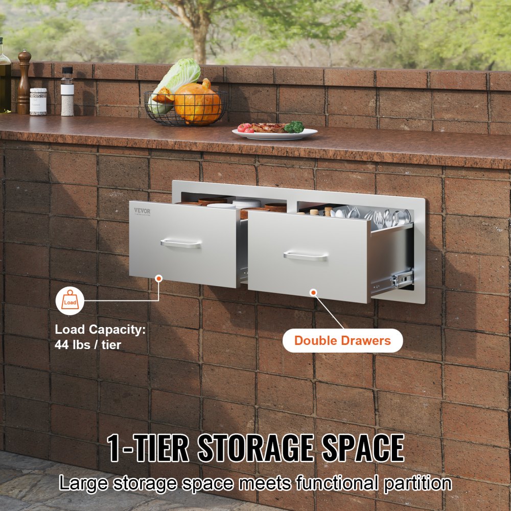VEVOR Outdoor Kitchen Drawers 30" W x 10" H x 20" D, Horizontal Double BBQ Access Drawers Stainless Steel with Handle