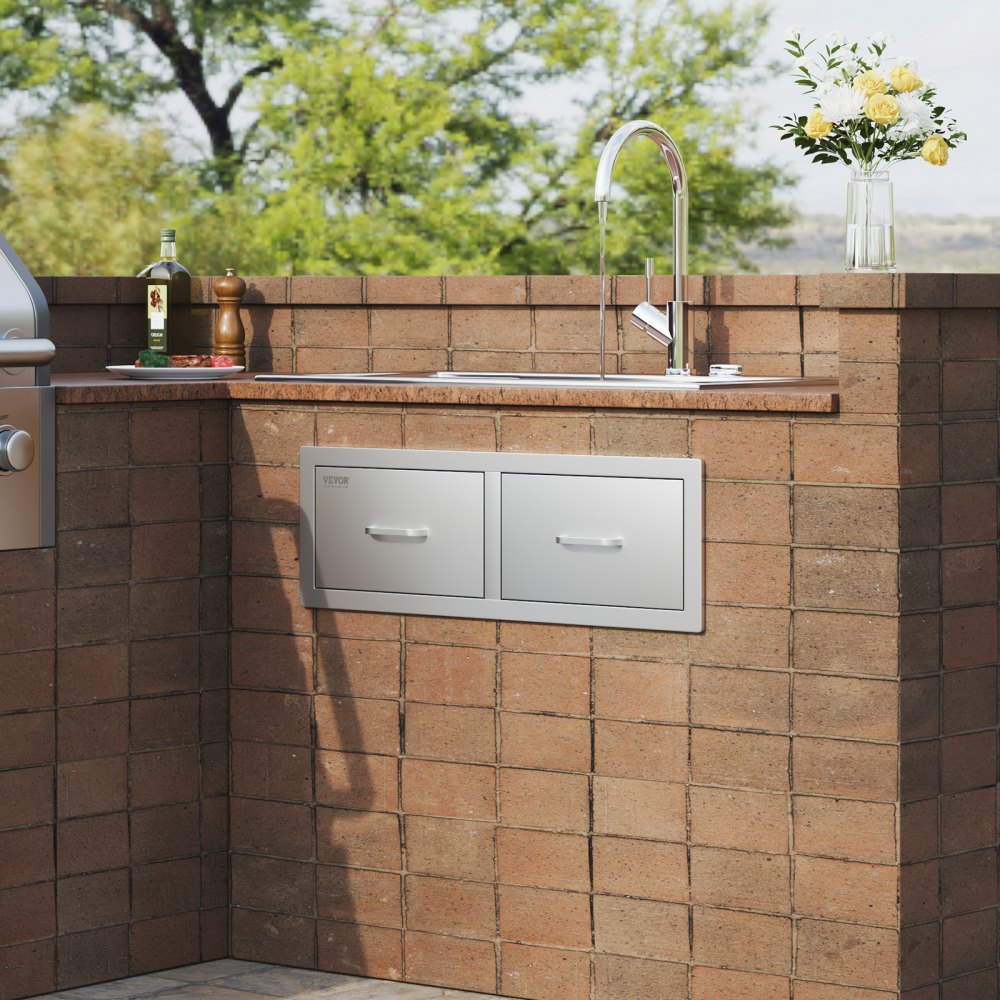 VEVOR Outdoor Kitchen Drawers 30" W x 10" H x 20" D, Horizontal Double BBQ Access Drawers Stainless Steel with Handle