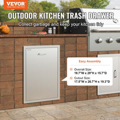 VEVOR Pull Out Trash Drawer 19.7W x 26.5H Inch Outdoor Kitchen Drawers Stainless Steel with Trash Bag Ring for BBQ