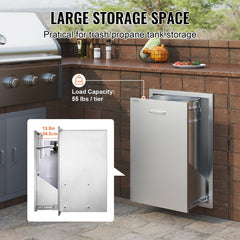 VEVOR Pull Out Trash Drawer 19.7W x 26.5H Inch Outdoor Kitchen Drawers Stainless Steel with Trash Bag Ring for BBQ