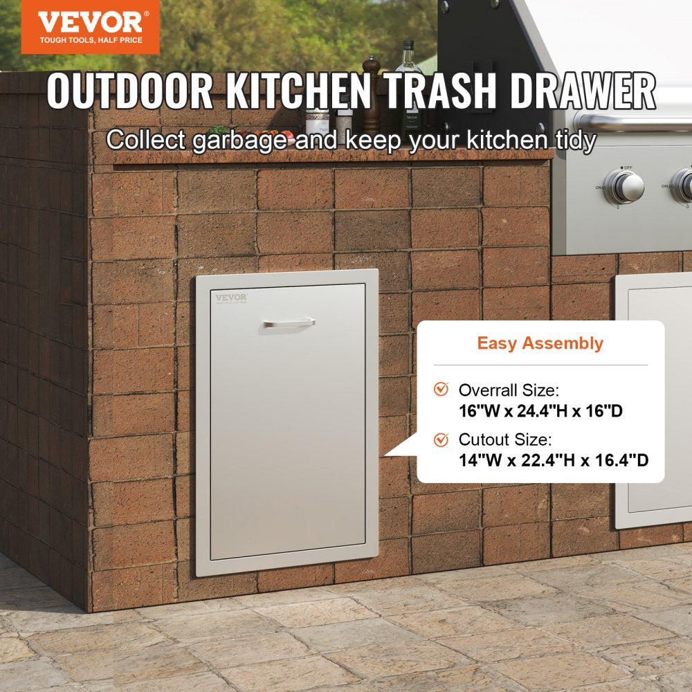 VEVOR Outdoor Kitchen Drawer 16Wx24.4Hx16D Inch Stainless Steel Pull Out Trash Drawer with Handle for Outdoor Kitchen