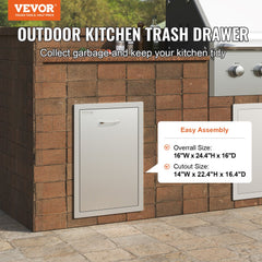 VEVOR Outdoor Kitchen Drawer 16Wx24.4Hx16D Inch Stainless Steel Pull Out Trash Drawer with Handle for Outdoor Kitchen
