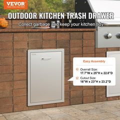 VEVOR Pull Out Trash Drawer 17.7x22.8 Inch Raised Style Trash Bin with Pull-Out Tray Stainless Steel Trash Drawer with