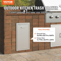 VEVOR Pull Out Trash Drawer 13.6Wx26Hx19.3D Inch Lower Sliding Rails Stainless Steel Roll Out Trash Bin Pull Out Tray