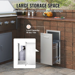 VEVOR Pull Out Trash Drawer 13.6Wx26Hx19.3D Inch Lower Sliding Rails Stainless Steel Roll Out Trash Bin Pull Out Tray