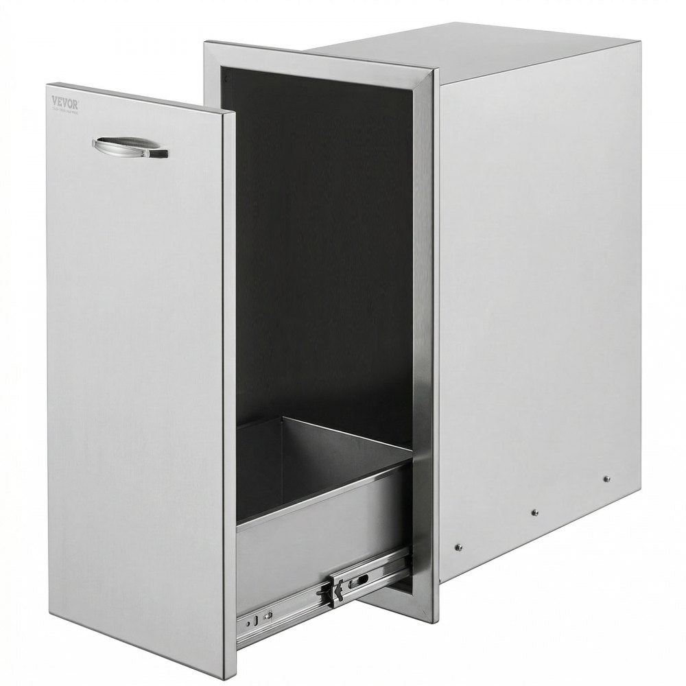 VEVOR Pull Out Trash Drawer 13.6Wx26Hx19.3D Inch Lower Sliding Rails Stainless Steel Roll Out Trash Bin Pull Out Tray