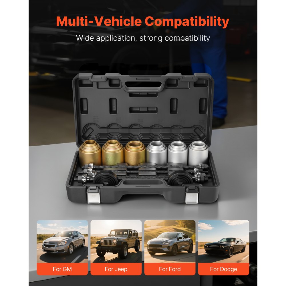VEVOR Pull and Press Sleeve Kit, 26 PCS, Steel Bush Removal Insertion Sleeve Tools with Carrying Case, Compatible with