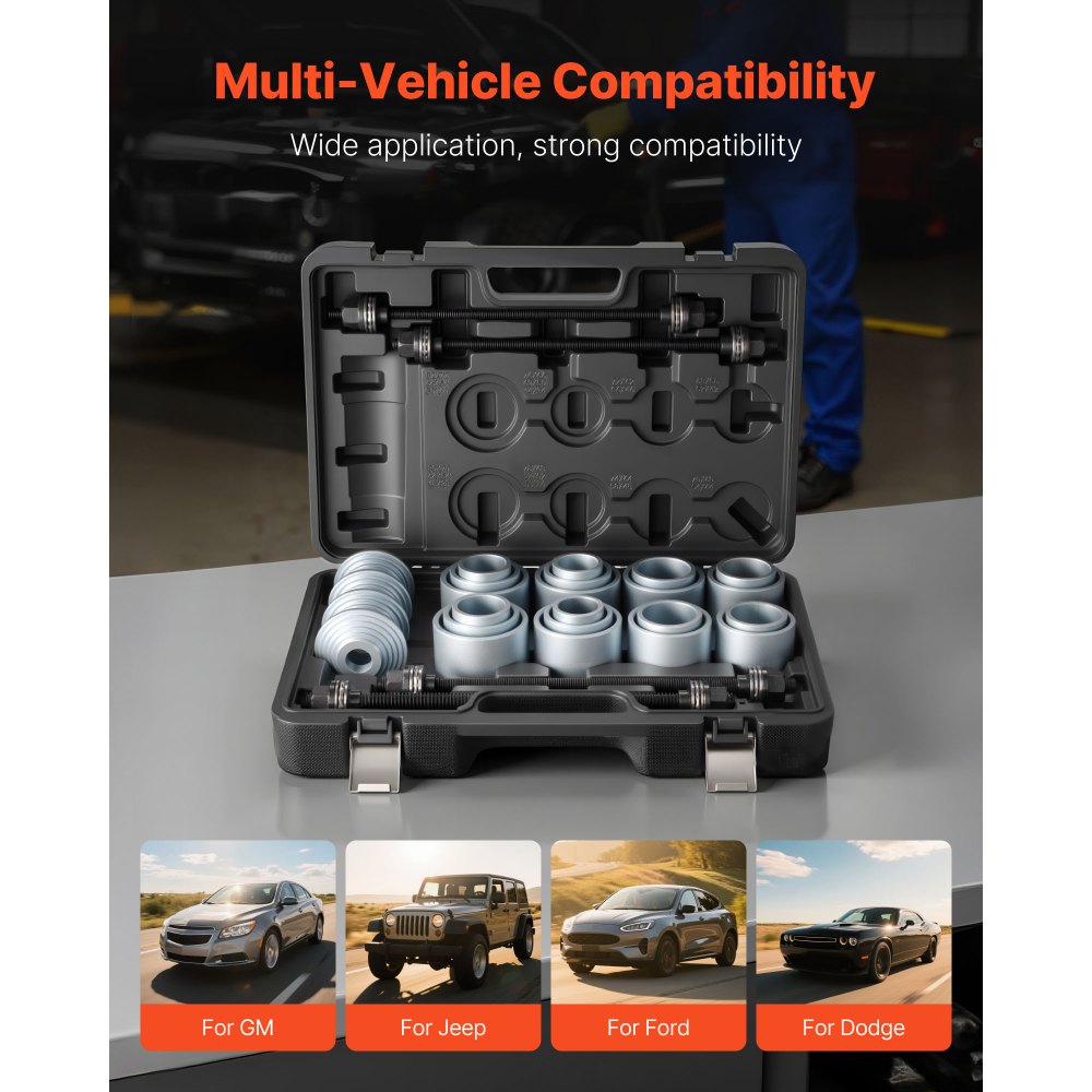 VEVOR Pull and Press Sleeve Kit, 28 PCS, Steel Bush Removal Insertion Sleeve Tools with Carrying Case, Compatible with