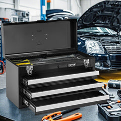 VEVOR Metal Tool Box, 20.5-inch, Portable Metal Tool Box with 3 Drawers, Small Tool Chest with EVA Liners, Ball Bearing