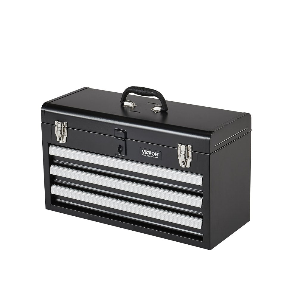 VEVOR Metal Tool Box, 20.5-inch, Portable Metal Tool Box with 3 Drawers, Small Tool Chest with EVA Liners, Ball Bearing