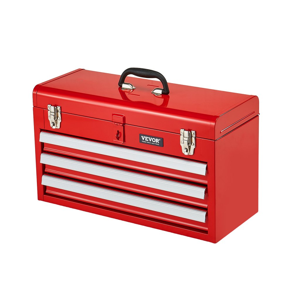 VEVOR Metal Tool Box, 20.5-inch, Portable Metal Tool Box with 3 Drawers, Small Tool Chest with EVA Liners, Ball Bearing