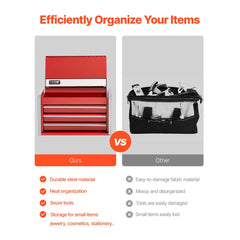 VEVOR Metal Tool Box, 8.6-inch, Portable Metal Tool Box with 3 Drawers, Small Tool Chest with EVA Liners and PP Feet