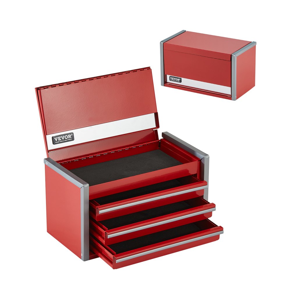 VEVOR Metal Tool Box, 8.6-inch, Portable Metal Tool Box with 3 Drawers, Small Tool Chest with EVA Liners and PP Feet