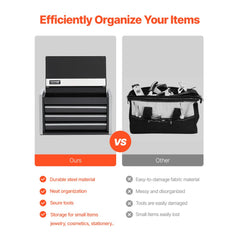 VEVOR Metal Tool Box, 8.6-inch, Portable Metal Tool Box with 3 Drawers, Small Tool Chest with EVA Liners and PP Feet