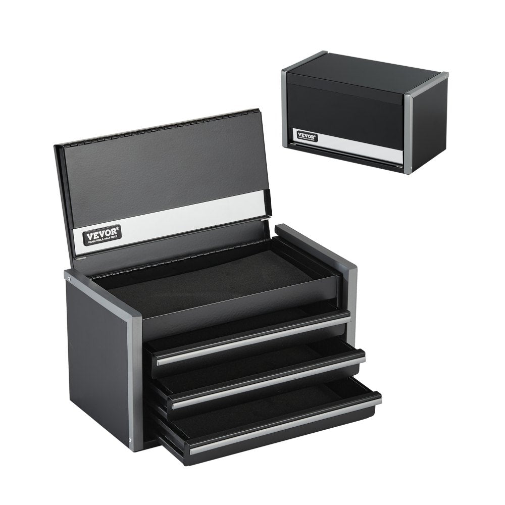 VEVOR Metal Tool Box, 8.6-inch, Portable Metal Tool Box with 3 Drawers, Small Tool Chest with EVA Liners and PP Feet