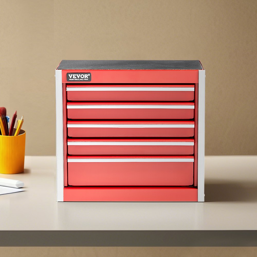 VEVOR Metal Tool Box, 8.6-inch, Portable Metal Tool Box with 5 Drawers, Small Tool Chest with EVA Liners and PP Feet