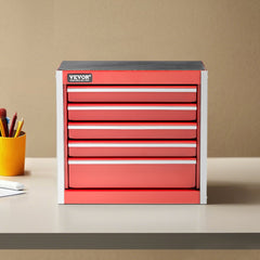 VEVOR Metal Tool Box, 8.6-inch, Portable Metal Tool Box with 5 Drawers, Small Tool Chest with EVA Liners and PP Feet