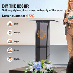 VEVOR Acrylic Podium, 47" Acrylic Podium Stand with Wide Reading Surface & Storage Shelf, Floor-standing Clear Pulpits