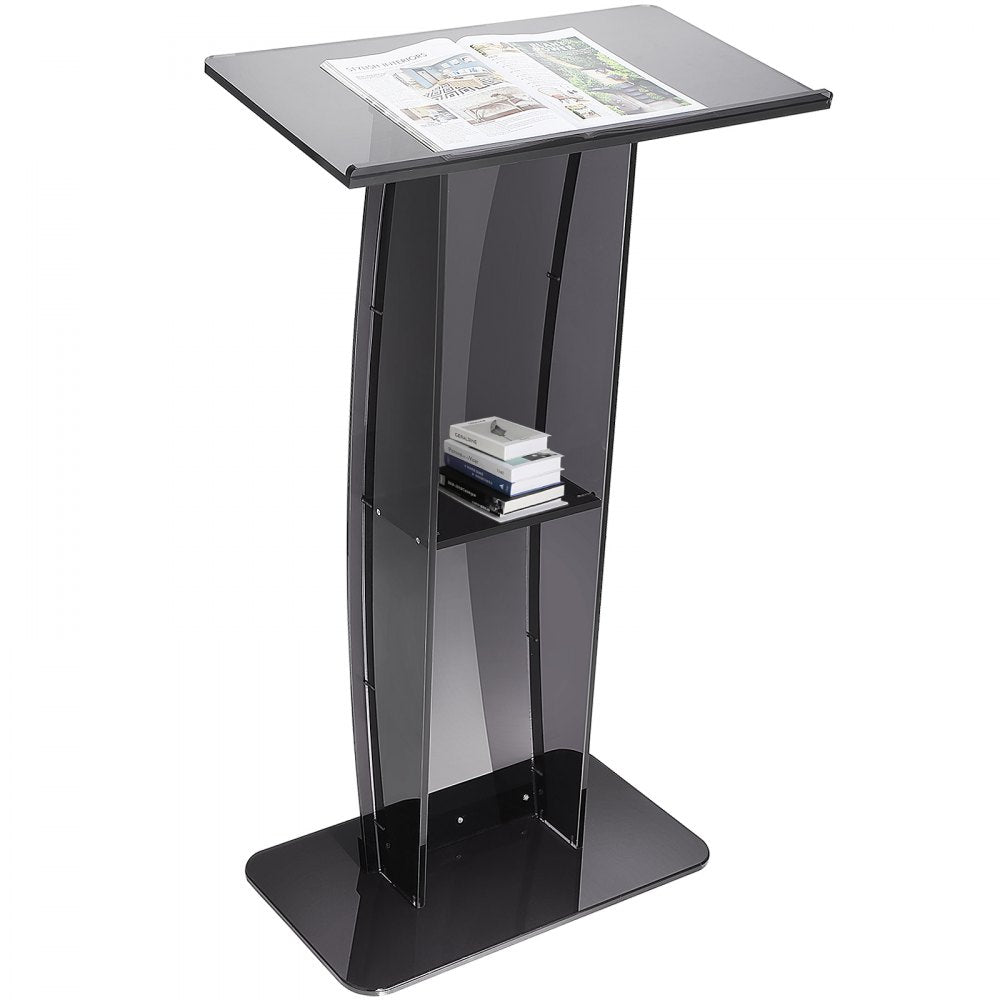 VEVOR Acrylic Podium, 47" Acrylic Podium Stand with Wide Reading Surface & Storage Shelf, Floor-standing Clear Pulpits