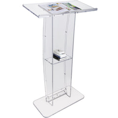 VEVOR Acrylic Podium, 47" Clear Acrylic Podium Stand with Wide Reading Surface & Storage Shelf, Floor-standing Clear
