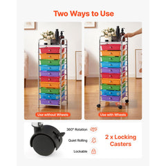 VEVOR Rolling Cart with Drawers, 10 Drawer Storage Organizer, Mobile Utility Cart with Steel Frame, Universal Casters &