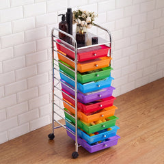 VEVOR Rolling Cart with Drawers, 10 Drawer Storage Organizer, Mobile Utility Cart with Steel Frame, Universal Casters &