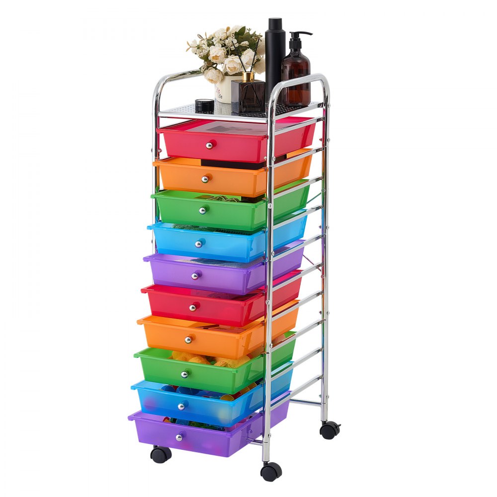 VEVOR Rolling Cart with Drawers, 10 Drawer Storage Organizer, Mobile Utility Cart with Steel Frame, Universal Casters &