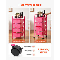 VEVOR Rolling Cart with Drawers, 4 Drawer Storage Organizer, Mobile Utility Cart with Steel Frame, Universal Casters &